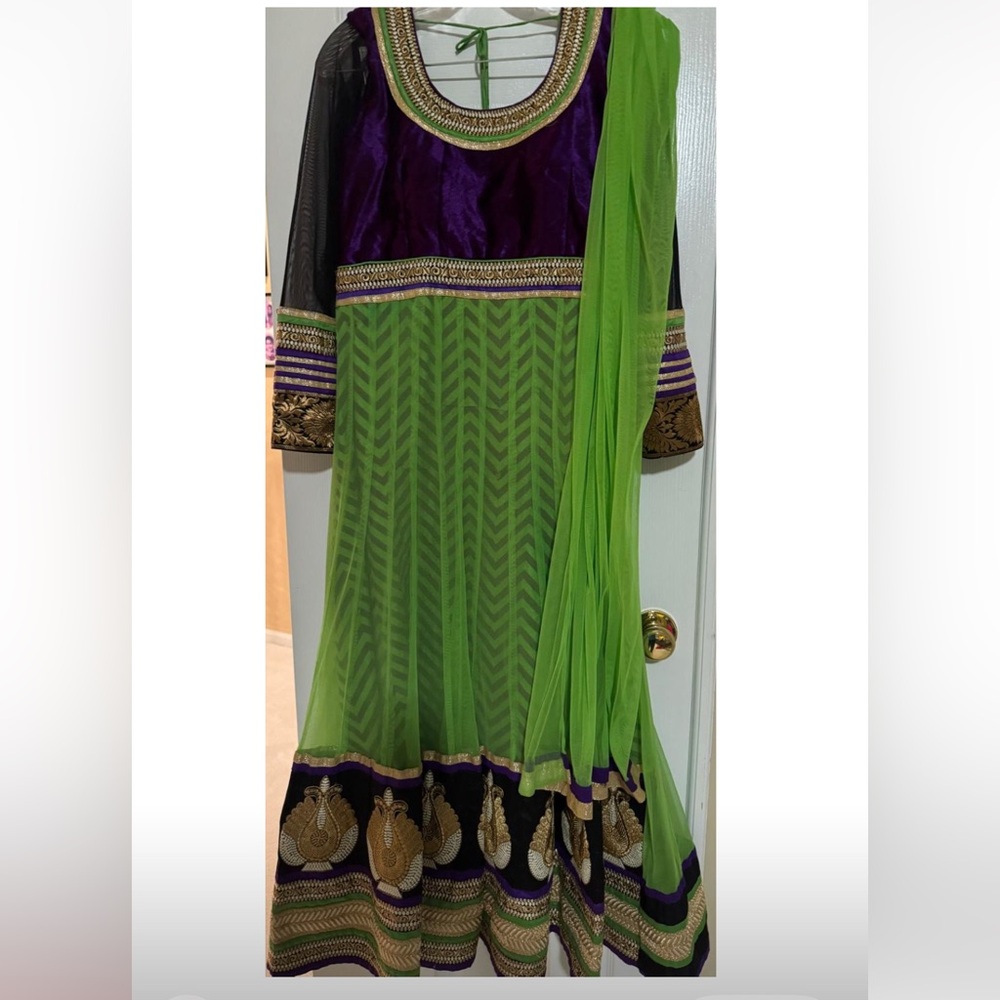 Green and Purple Embroidered Dress